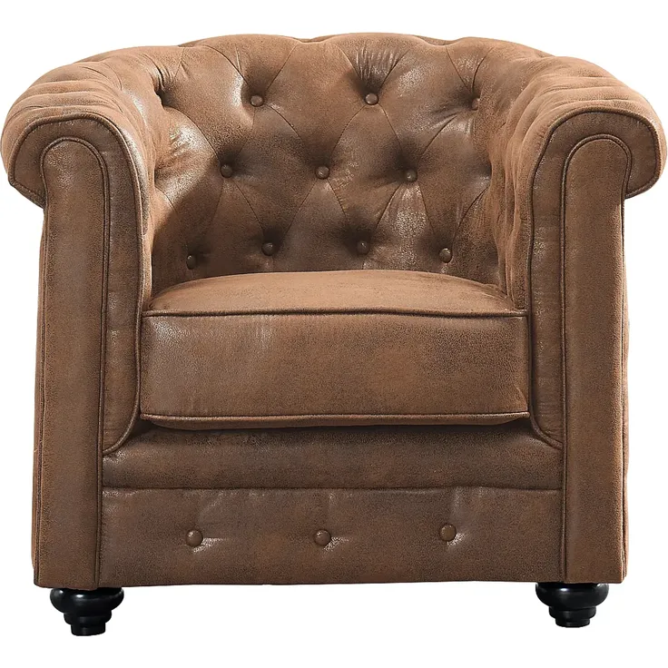 Vente-unique - CHESTERFIELD Sessel StoffStoff Braun - B 78 cm x H 72 cm x L 82 cm – Bild 5