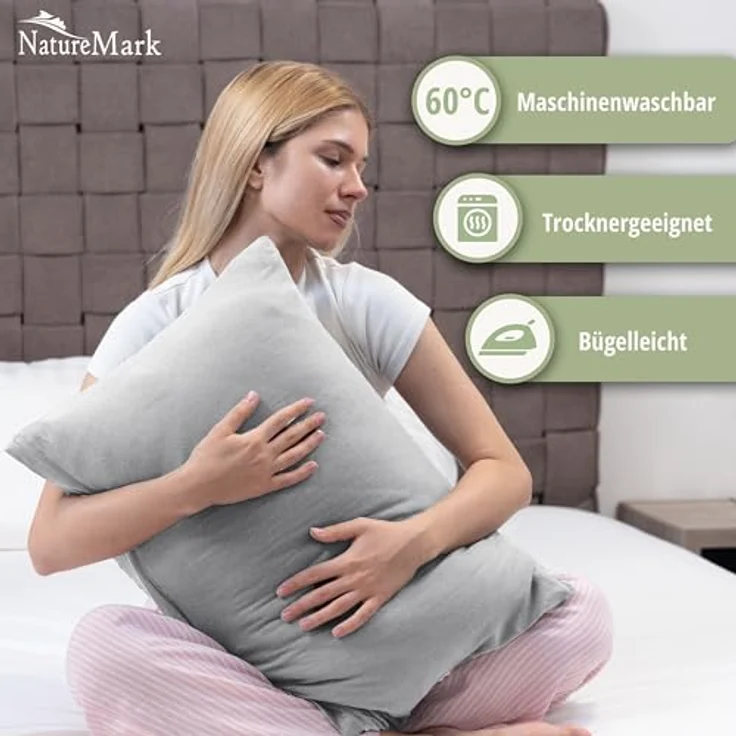 NatureMark 2er Pack Jersey Kissenbezug Kissenhülle Kissenbezüge Seitenschläferkissen Nackenkissen viele Größen und Farben ÖKO-TEX (40x80 cm, Silber grau) – Bild 3