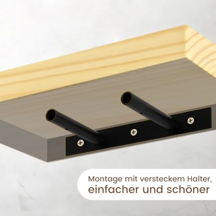 eSituro Wandregal Holz, Regal Wand, Hängeregal, Schweberegal, Regalbrett 40 x 19 x 3,5 cm, Wand Regal, für Küche Wohnzimmer Schlafzimmer, Wandboard mit unsichtbarer Halterung, Holzoptik – Bild 7
