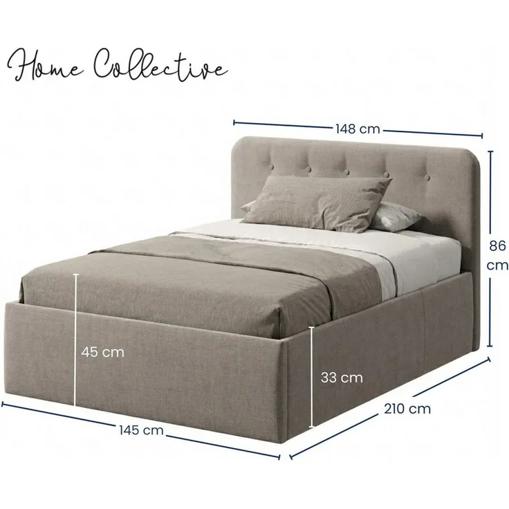 Home Collective Polsterbett mit Stauraum, verstellbarem Lattenrost, 140x200 cm, Dunkel, modernes Design aus hochwertigem Strukturstoff, Made in Germany