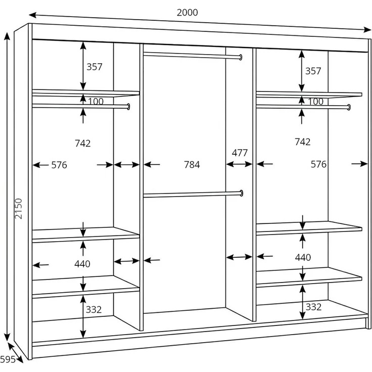 BELANO Schwebetürenschrank 200 cm mit Spiegel – Kleiderschrank mit Schiebetüren, Innenausstattung: Comfort – Bild 4