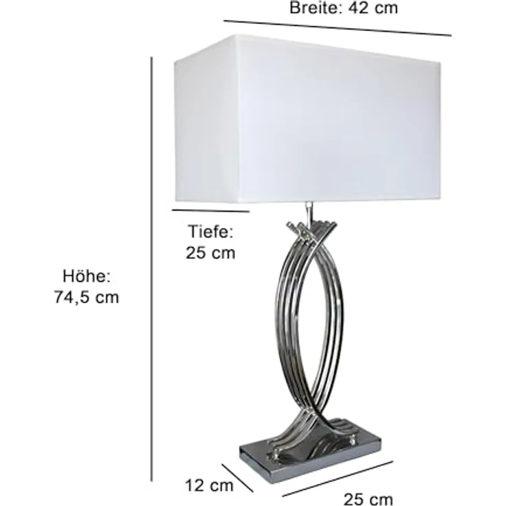 Arnusa Tischleuchte große Tischlampe 74 cm Chrom weißer Schirm Dekoleuchte E27, ohne Leuchtmittel, edle Lampe Chrom – Bild 2