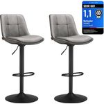 VASAGLE Barhocker 2er Set, Barstühle höhenverstellbar, drehbare Küchenhocker, gesteppter PU-Bezug, mit Rückenlehne und Fußstütze, Esszimmer, Theke, Stahl, Taubengrau LJB095G01