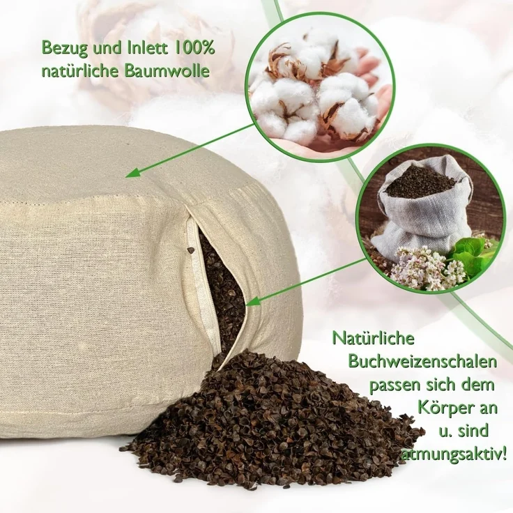 Amagohome Yogakissen Yogakissen Bodenkissen rund H 14xø31 cm mit Buchweizenschalen Meditati – Bild 4
