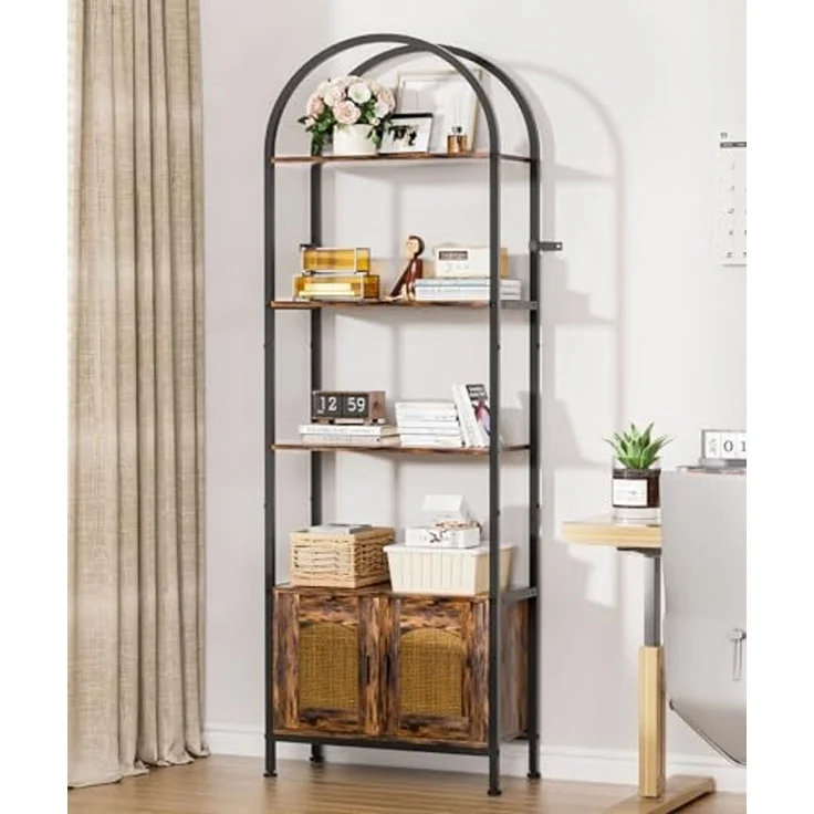 Yorbay Bücherregal 5 Ebenen, Standregal mit Schrank, Bogenförmiges Aufbewahrungsregal, 60x28x177cm, für Wohnzimmer, Schlafzimmer, Arbeitszimmer & Bad – Bild 2