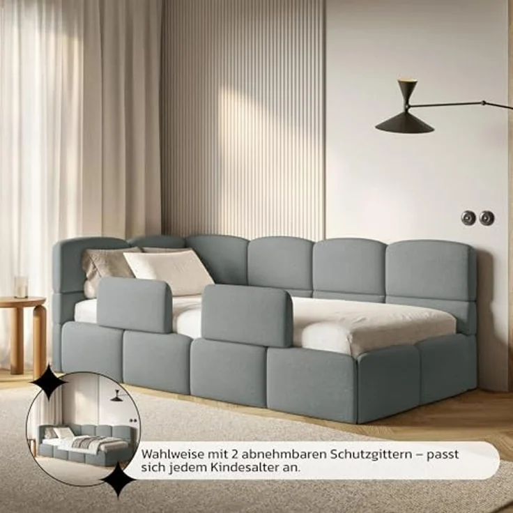 Selsey 'Cloudy' Jugendbett 120 cm, Bettkasten, Chenille, Kopfteil links, Dunkelgrau – Bild 7