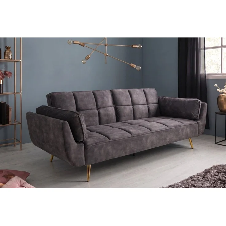 riess-ambiente Schlafsofa BOUTIQUE 215cm dunkelgrau/gold - Samt, Bettfunktion, 3-Sitzer, Einzelartikel 1 Teile, Nosagfederung und goldene Füße – ideal für Wohnzimmer & Gästezimmer – Bild 1
