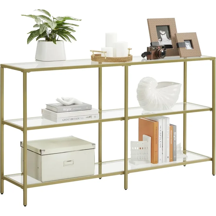 Songmics 'Vasagle' Konsolentisch 3 Ebenen, Ablagen aus Hartglas, goldfarben, 130 x 30 x 73 cm