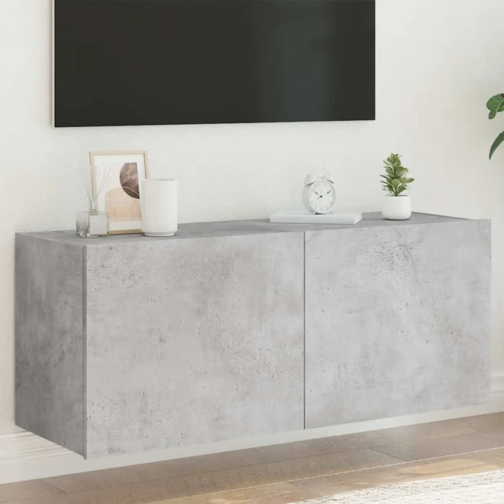 TV-Wandschrank, Fernsehschrank mit LED-Leuchten Betongrau 100x35x41 cm