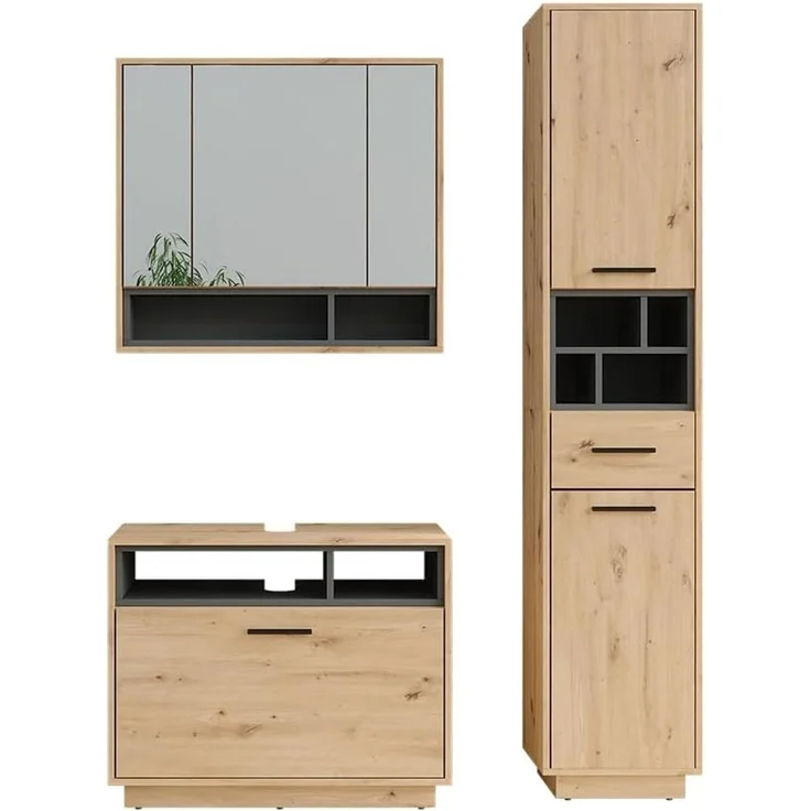 Badmöbel-Set Beatrice Artisan-Eiche/Anthrazit 3-teilig Vicco – Bild 1