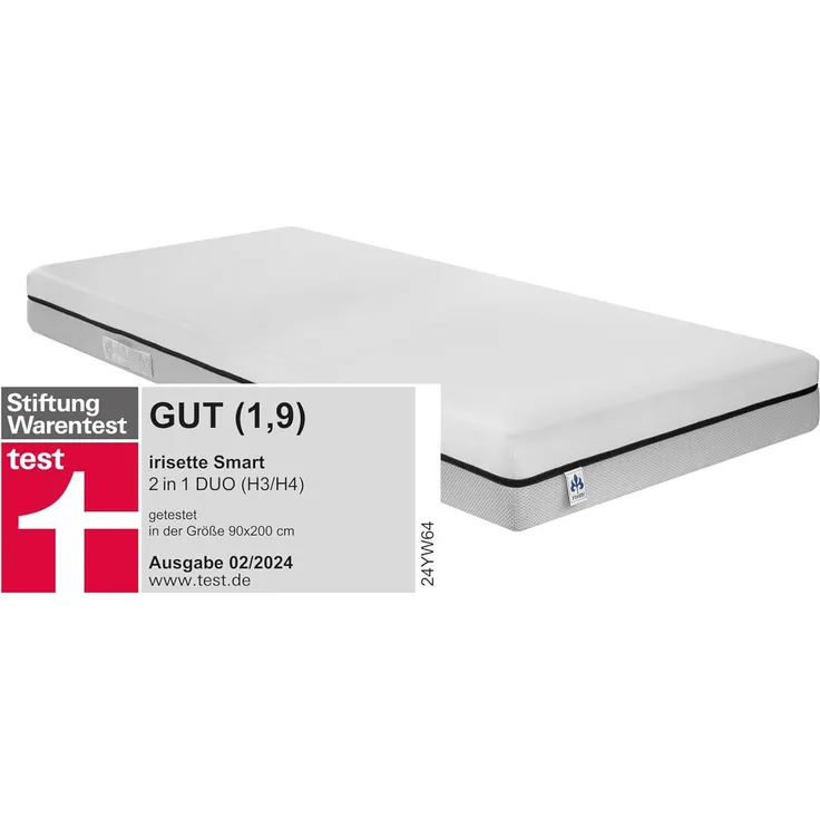 Badenia Bettcomfort Irisette Smart 2 in 1 Duo 7-Zonen Hybridschaummatratze, Härtegrad 3 und 4, 90x200 cm