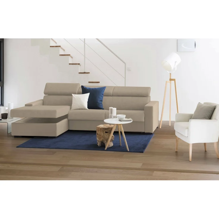 Dmora Sofa mit Halbinsel Akela, Ecksofa mit linker Chaiselongue aus Stoff, Standardarmlehnen, 100 % Made in Italy, 280 x 95 x 85 cm, Beige – Bild 4