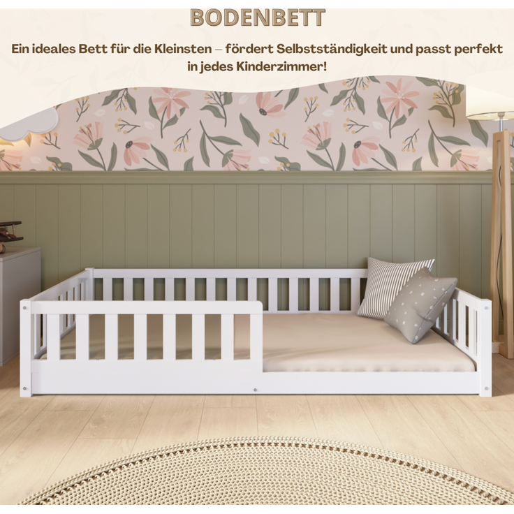 Crazy Pine 'Crazy Basic' Kinderbett mit Rausfallschutz, Skandinavisches Design, Holz, Weiß, 140x200 cm, ohne Beine – Bild 7