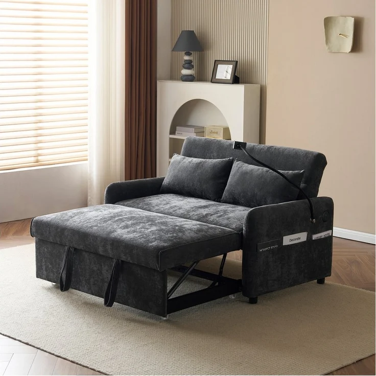 Merax Schlafsofa mit 3-in-1 Bettfunktion, Loungesessel mit USB und Handyhalter, Schlaffunktion und viel Stauraum – Bild 5
