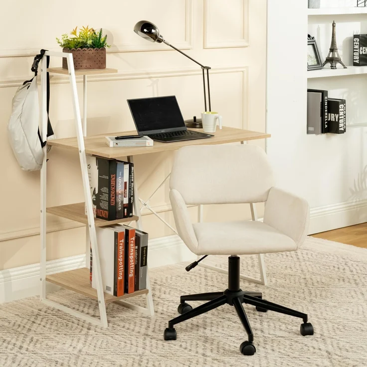 39F FURNITURE DREAM Skandinavischer Bürostuhl aus Stoff, beige, drehbar, höhenverstellbar und 5 Rollen für Kinder, die zu Hause Arbeiten, 56,5 x 57,5 x 75-85 cm – Bild 6