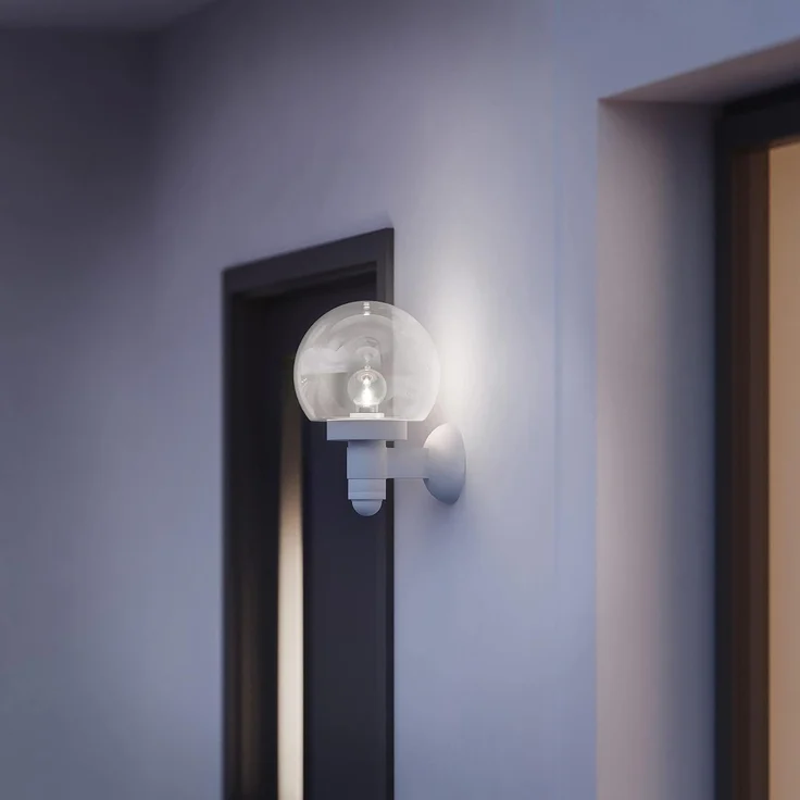 Steinel Sensor-Außenleuchte L 115 S weiß, 240°-Bewegungsmelder, 12 m Reichweite, Kugelleuchte E27, Grundlicht, Softlichtstart – Bild 2