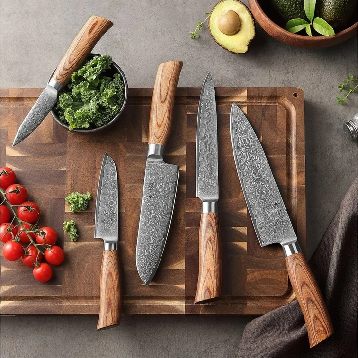 Wakoli Messer-Set Edib Pro 5 Damastmesser I Kochmesser Küchenmesser I 8-20cm Klingen (Damastmesser mit Geschenkbox, 5-tlg, 5er Damastmesser-Set mit Holzbox), 67 Lagen Damaststahl, VG-10 Stahlkern – Bild 1