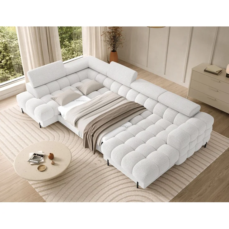 MOEBLO Ecksofa Vinca, Modernes U-Form Sofa mit Schlaffunktion, großem Stauraum und verstellbaren Kopfstützen für flexible Wohnraumgestaltung, Eckcouch Wohnlandschaft Sofa mit Ottomane Eckgarnitur Polsterecke, Links- oder rechtsseitig montierbar (BxHxT)... – Bild 3
