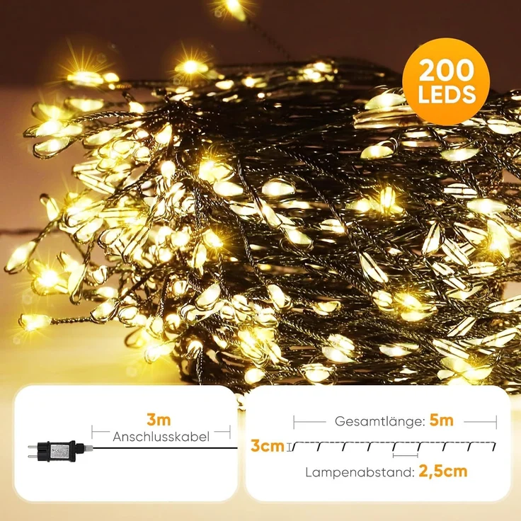 SALCAR LED Cluster Lichterkette Draht Weihnachtsbaum, 5m – Bild 2