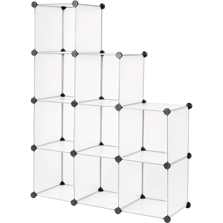 dibea Steckregal aus Kunststoff Schuhregal Aufbewahrungsregal modulares System, mit 9 Fächern á 30x30 cm transparent