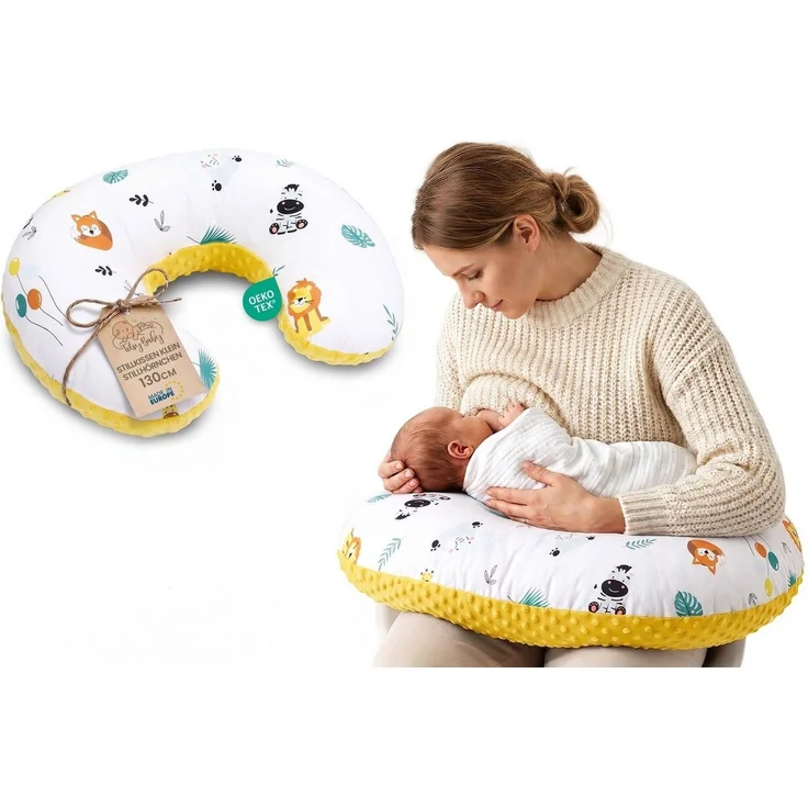 Totsy Baby Stillkissen klein Mond Minky 130 cm - Nursing und Breastfeeding Pillow Stillmond Stützkissen Stillhörnchen kleines Still Kissen und Lagerungskissen beim Stillen Oeko-Tex Safari – Bild 1