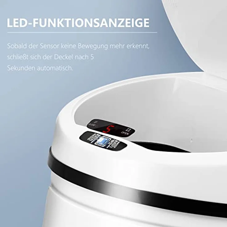 Ribelli Edelstahl Mülleimer 50 Liter - Abfalleimer mit Sensor - automatisches Öffnen und Schließen - Klemmring für Müllbeutel - Abnehmbarer Deckel - mit LED-Funktionsanzeige (Weiß) – Bild 3