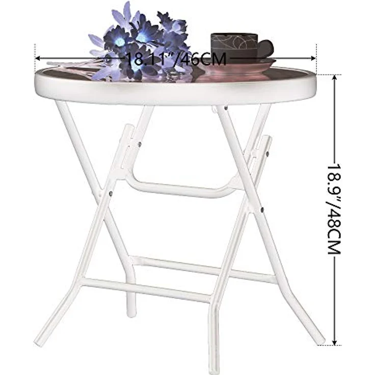 PHI VILLA Klappbar Runder Beistelltisch Glas aus Metall Gartentisch Kaffeetisch Klein Balkontisch wetterfest pflegeleicht für Balkon Garten Terrasse Wohnzimmer – Bild 3