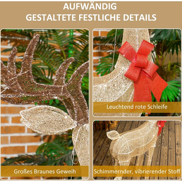 Outsunny LED Rentier, Stahl, Polyester, Gold, 66L x 25B x 135H cm – Bild 8