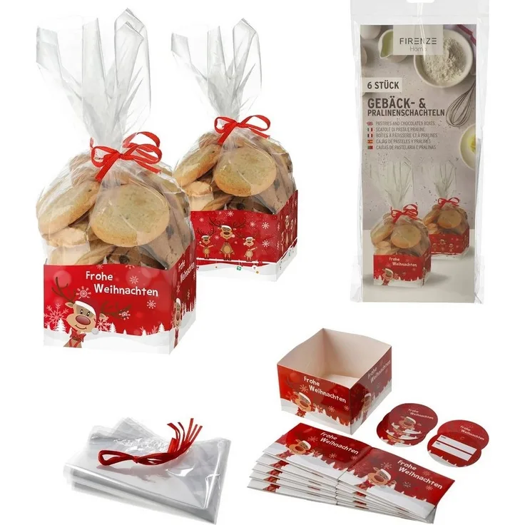 Annastore Vorratsdose 36 x Gebäcktüten Rentier Bodenbeutel für Weihnachtsplätzchen, Bonbontüten, Geschenktüten
