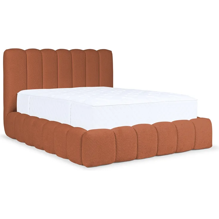MEBLINI Polsterbett 140x200 mit Lattenrost mit Matratze - CARLOS - Orange Boucle - Bubble Bett - Cloud Bett - Marshmallow Bed - Kopfteil Bett mit Stauraum