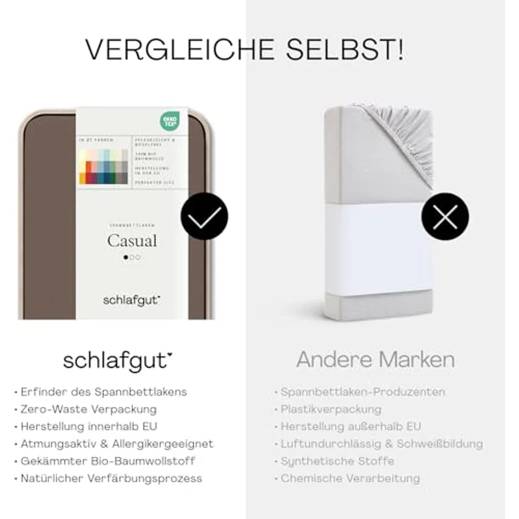 Schlafgut 'Casual' Spannbettlaken, für Matratzen bis 25 cm Höhe, 100% Bio-Baumwolle, Sand Deep, L 140x200 cm - 160x200 cm – Bild 4