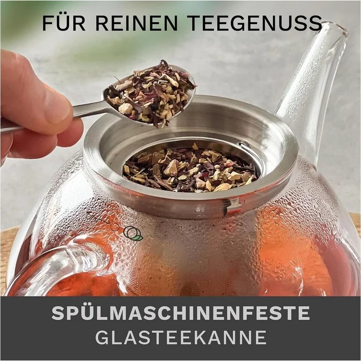 Creano Teekanne Creano Teekanne aus Glas 0,8l, 3-Teilige Glasteekanne mit Integriertem, (1er-Set, 2-St), tropffrei – Bild 2