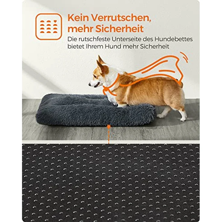 Feandrea Hundebett, Hundekissen, Flauschige Hundematte, Langer Plüsch, 95x60 cm, weiche Polsterung, maschinenwaschbar, multifunktional, dunkelgrau PGW202G02 – Bild 7