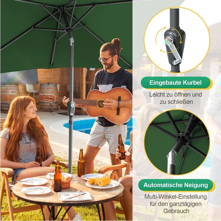 Clanmacy Sonnenschirm Rechteckig Balkonschirm 300x200 cm Sonnenschutz mit kurbel Grün, LxB: 300x200 cm, Stabiler knickbar/für Garten, Balkon, Terasse/Sonnenschutz – Bild 3