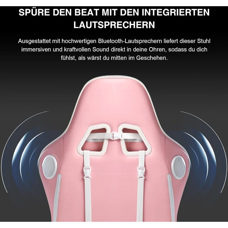GTPLAYER Gaming Stuhl Gamer Stuhl mit Fußstütze Bluetooth Lautsprecher Ergonomischer Bürostuhl Computerstuhl Schreibtischstuhl PC Stuhl mit verstellbare Rückenlehne 150 kg Belastbarkeit pink – Bild 6