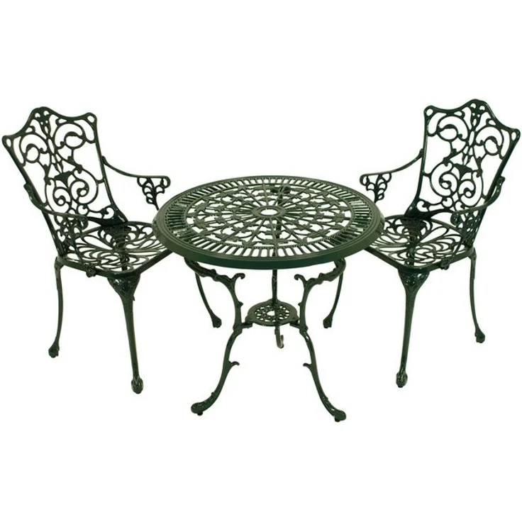 TPFGarden Sitzgruppe BOULDER, (Bistroset - Jugendstil - Gartenmöbel Set 3-teilig, 3-tlg, Sitzgruppe Aluguss antik dunkelgrün), (2x Sessel mit Armlehnen, 1x Tisch 70cm rund) – Bild 4