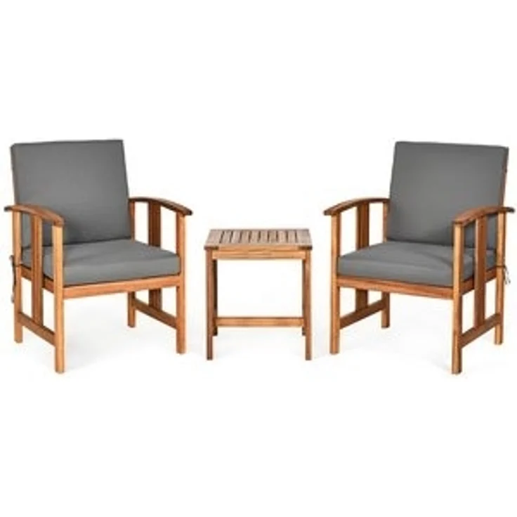 COSTWAY Balkonset, (3-tlg), Bistroset Akazienholz, Tisch mit 2 Stühlen, Kissen – Bild 6