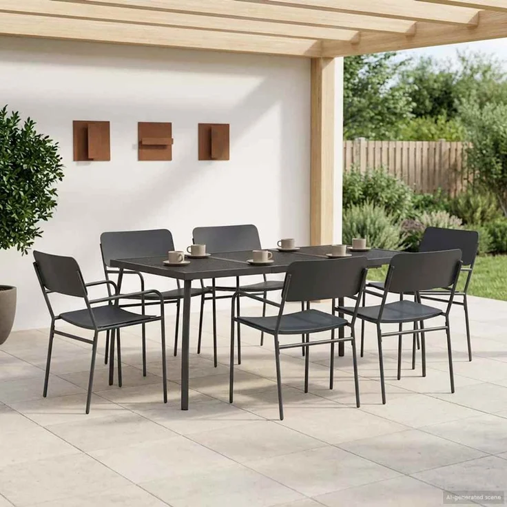 vidaXL Essgruppe 7 stk. Anthrazit 165 x 80 x 72 cm Stahl 3422863 – Bild 1