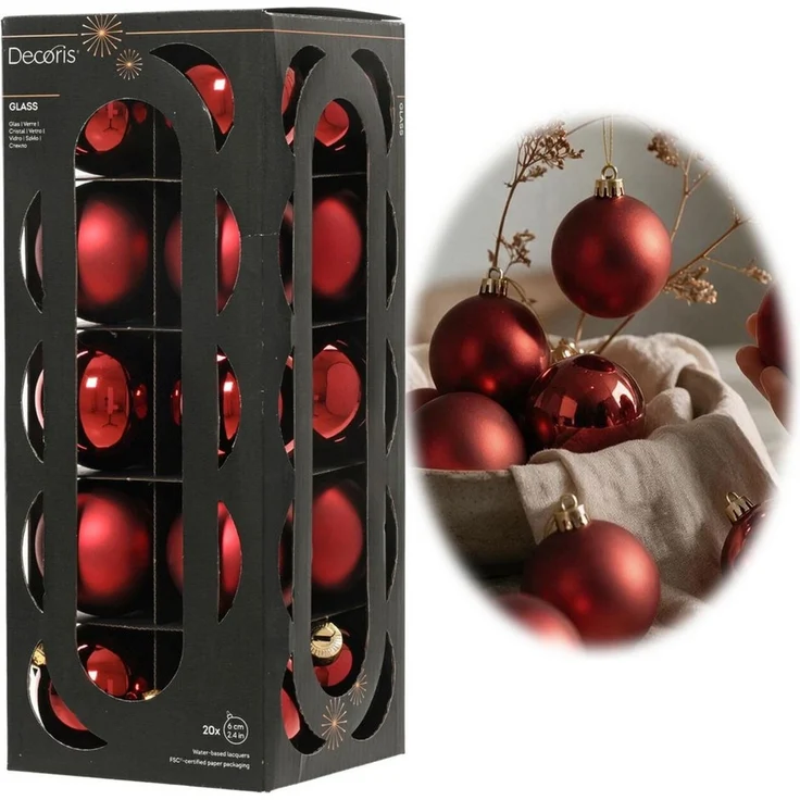 LS-LebenStil Weihnachtsbaumkugel 18-20 Design Glas Weihnachtskugeln 6cm Rot Ochsenblut Christbaum Deko (18 St), Edle Weihnachtsdeko Matt / Glänzend Weihnachtsbaumschmuck Deko Kugeln – Bild 1