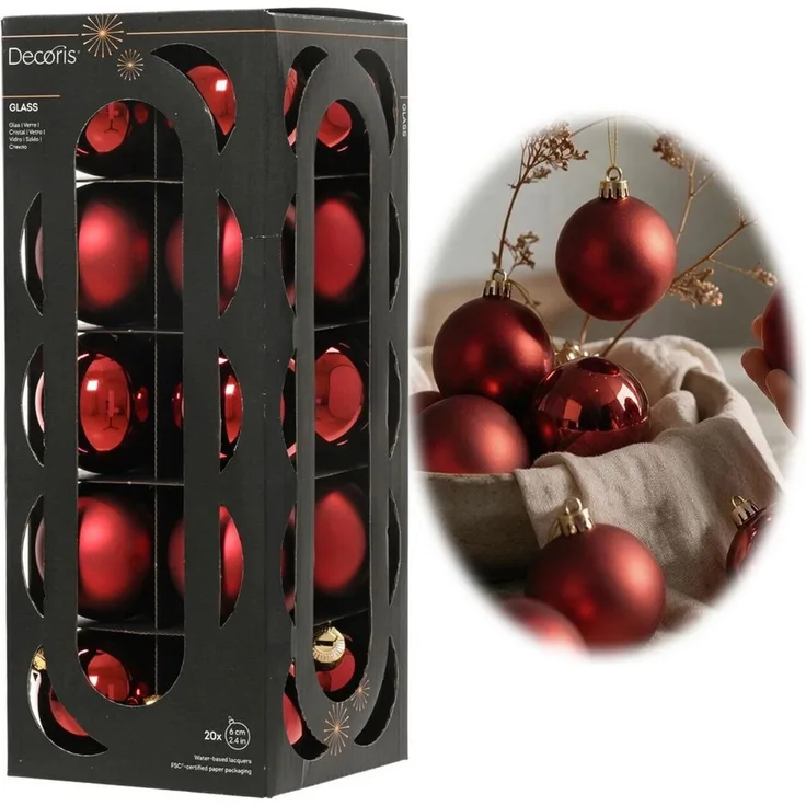 LS-LebenStil Weihnachtsbaumkugel 18-20 Design Glas Weihnachtskugeln 6cm Rot Ochsenblut Christbaum Deko (18 St), Edle Weihnachtsdeko Matt / Glänzend Weihnachtsbaumschmuck Deko Kugeln