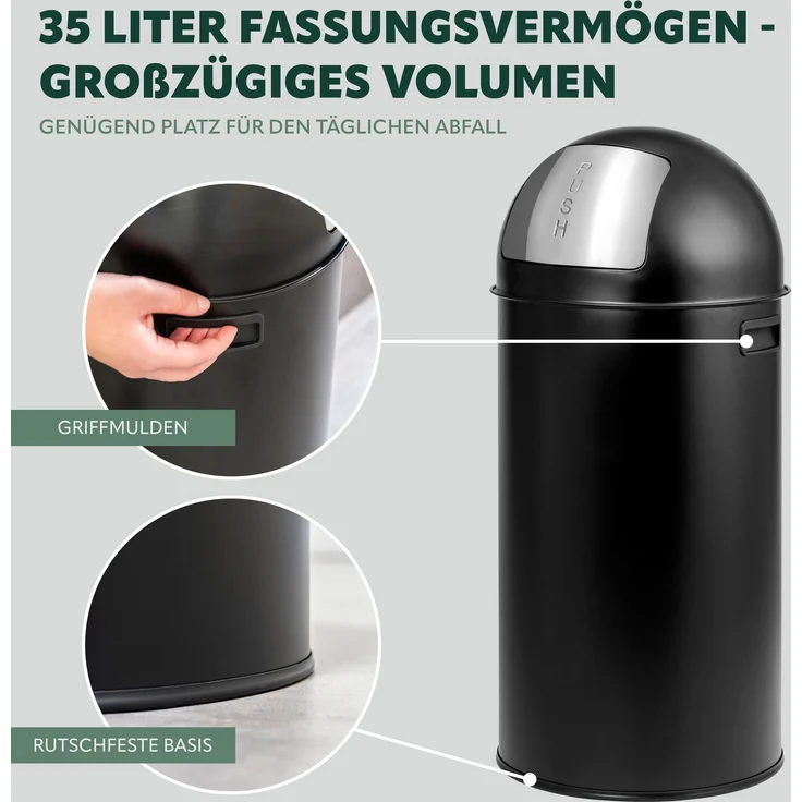 eluno Mülleimer Pushmülleimer 35 Liter aus Stahlblech, abnehmbarer Deckel – Bild 6