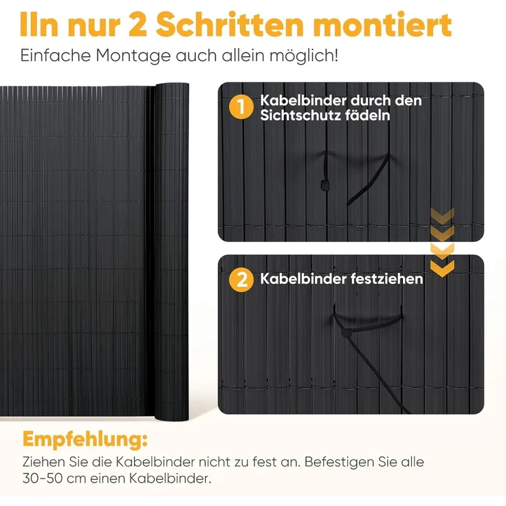 PVC Sichtschutzmatte Balkon Sichtschutz Doppelte Verstärkung Sichtschutzzaun Ohne Bohren Anthrazit, 140x500 cm – Bild 6