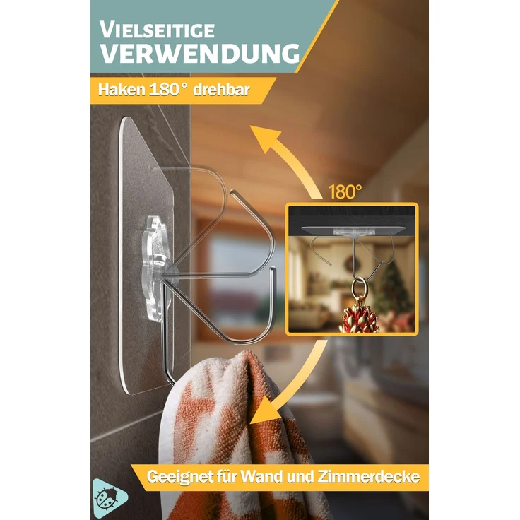 Lindenstein Transparente Outdoor-Klebehaken 6er-Set – 180° drehbar, für Wand und Decke – Bild 3