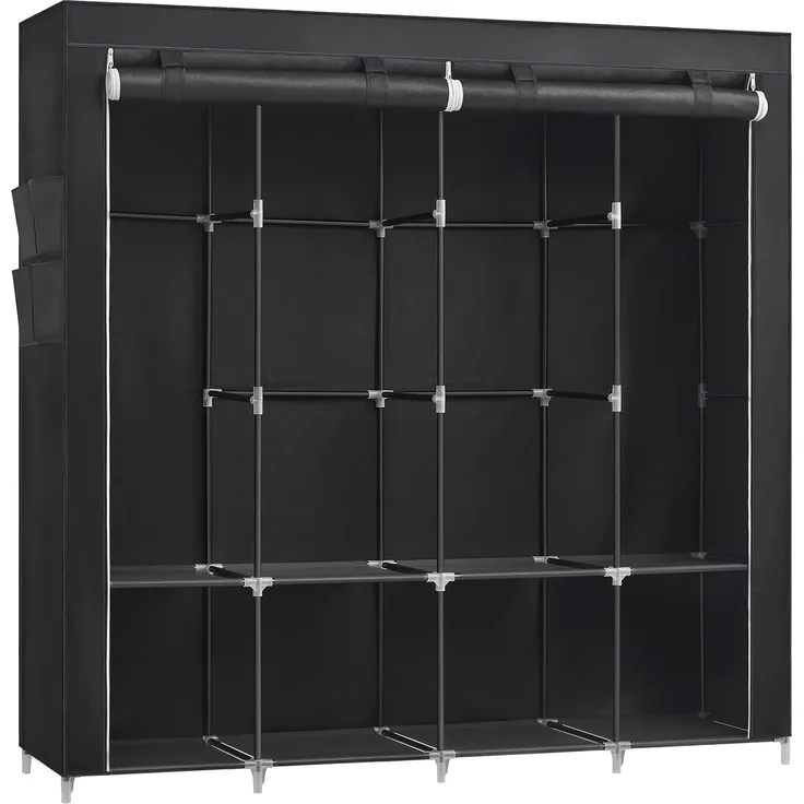 SONGMICS Stoffschrank, Kleiderschrank, 45 x 170 x 167 cm, 4 Hängefächer, mit Ablagen, 4 Seitentaschen, viel Platz, für Schlafzimmer, Wohnzimmer, schwarz RYG094B02