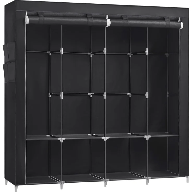 SONGMICS Stoffschrank, Kleiderschrank, 45 x 170 x 167 cm, 4 Hängefächer, mit Ablagen, 4 Seitentaschen, viel Platz, für Schlafzimmer, Wohnzimmer, schwarz RYG094B02 – Bild 1