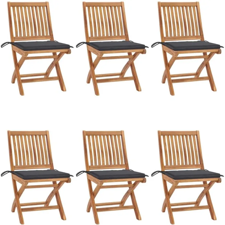 vidaXL Klappbare Gartenstühle mit Kissen 6 Stk. Massivholz Teak 3072834