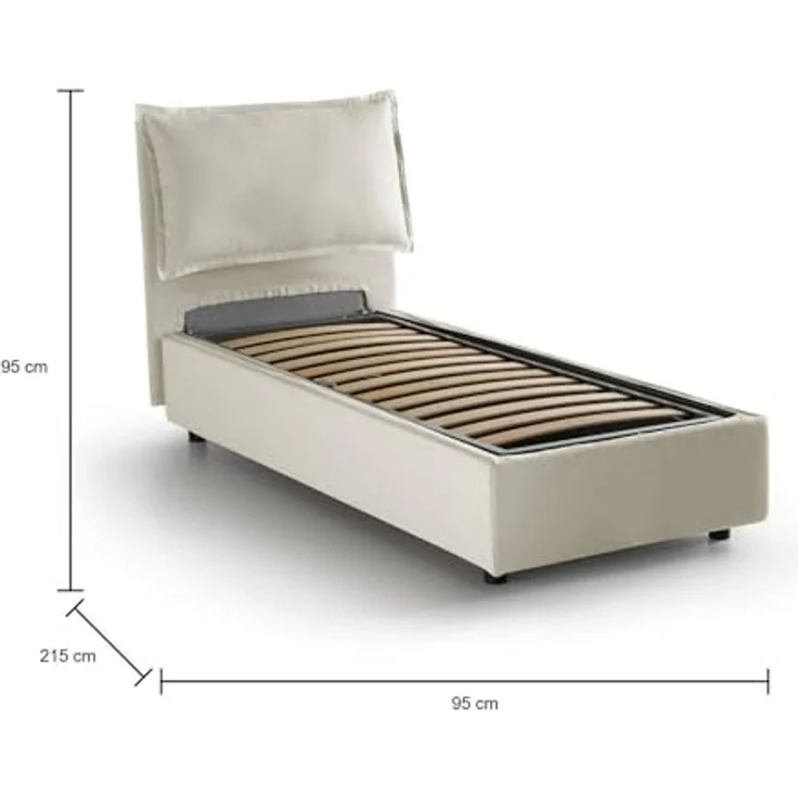 Talamo Italia - Gemma Einzelbett, Bettkasten mit Stoffbezug, 100 % Made in Italy, Öffnung vorne, geeignet für Matratzen 80x200 cm, Beige – Bild 2