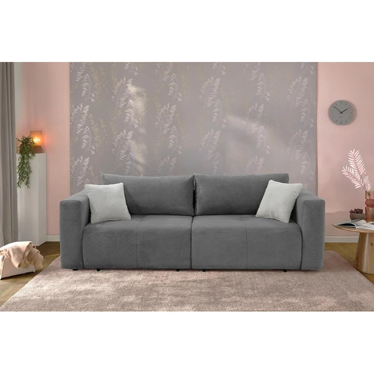 Schlafcouch Verwandlung Big-Sofa zum Ecksofa Schlaffunktion Bettkasten Cord Grau – Bild 2