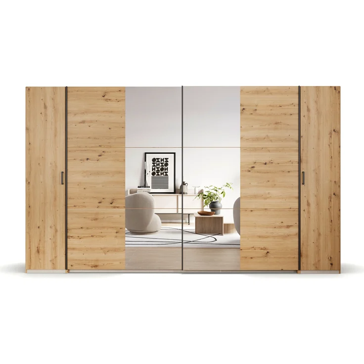 rauch 'Kronach' Kleiderschrank, 4-türig, Holz, 354 x 210 x 59 cm, Natur / Schwarz, mit Spiegel – Bild 2
