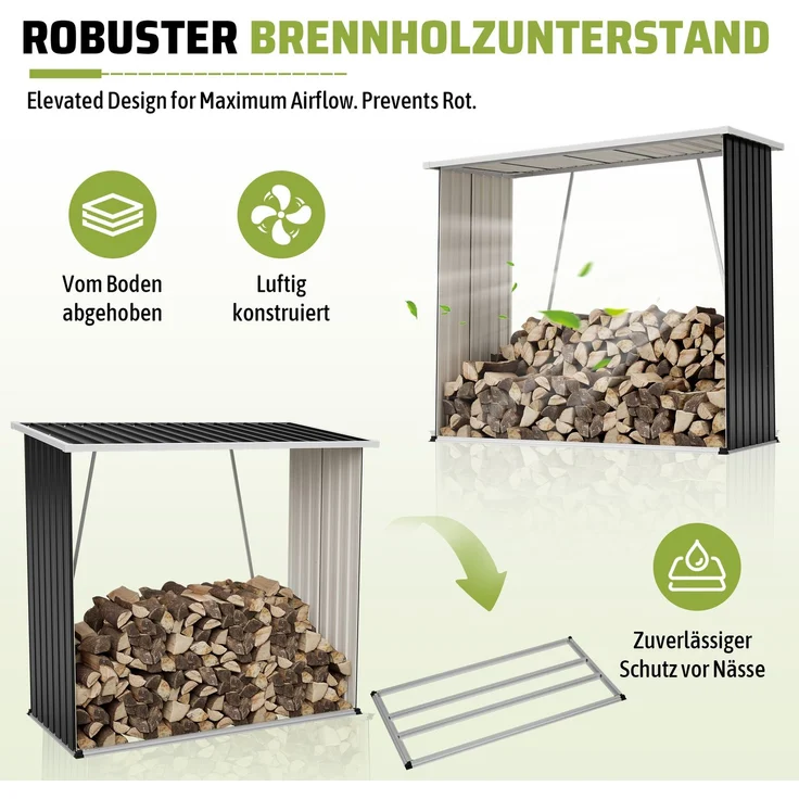 ZUBALIYA wetterfest / Brennholzunterstand aus verzinktem Stahl, mit 4 Expansionsschrauben und 2 Paar Handschuhe, Schwarz – Bild 3